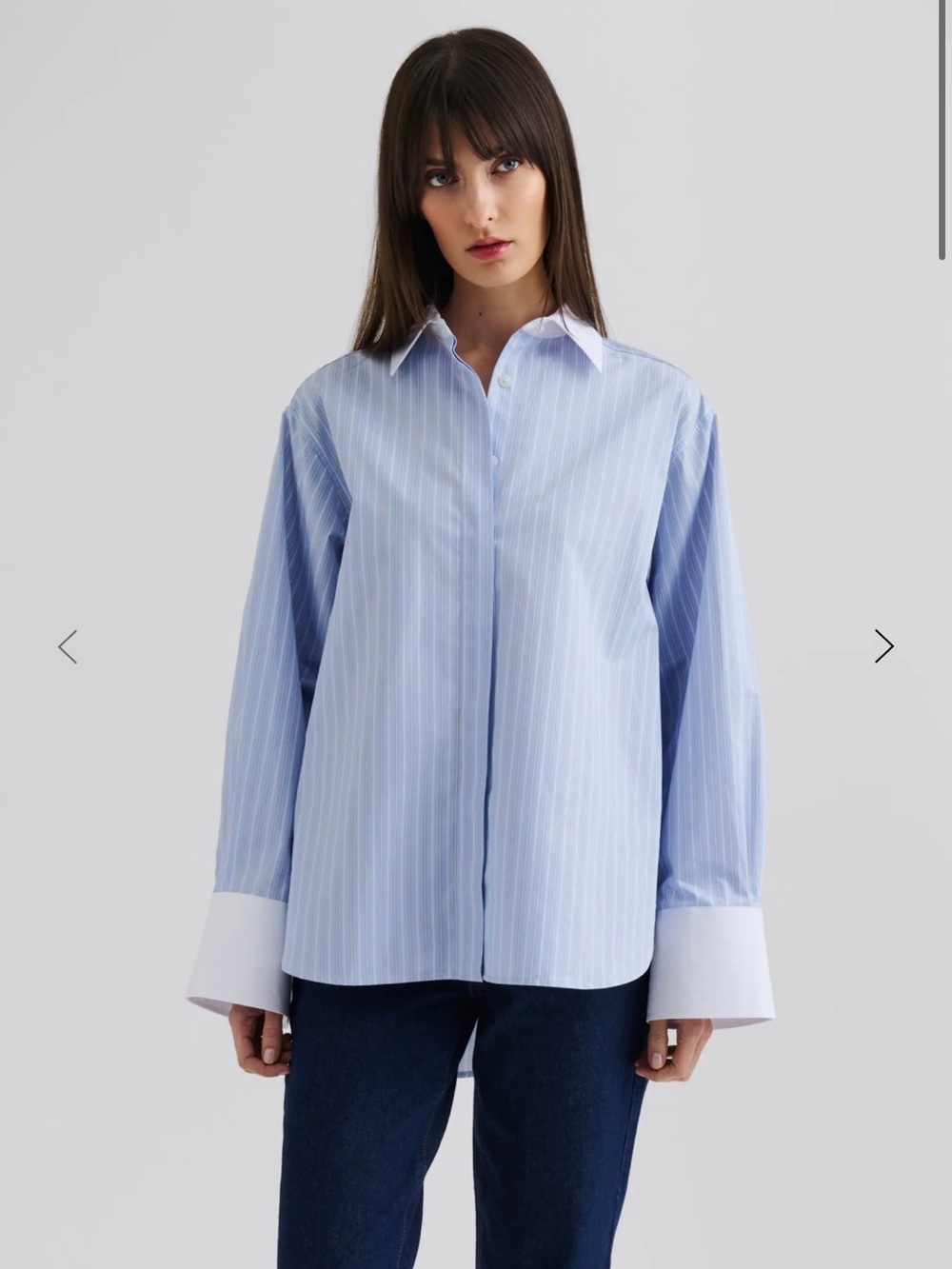 By Malina Women's Light Blue Pinstripe Button-Down Shirt with White Cuffs size M